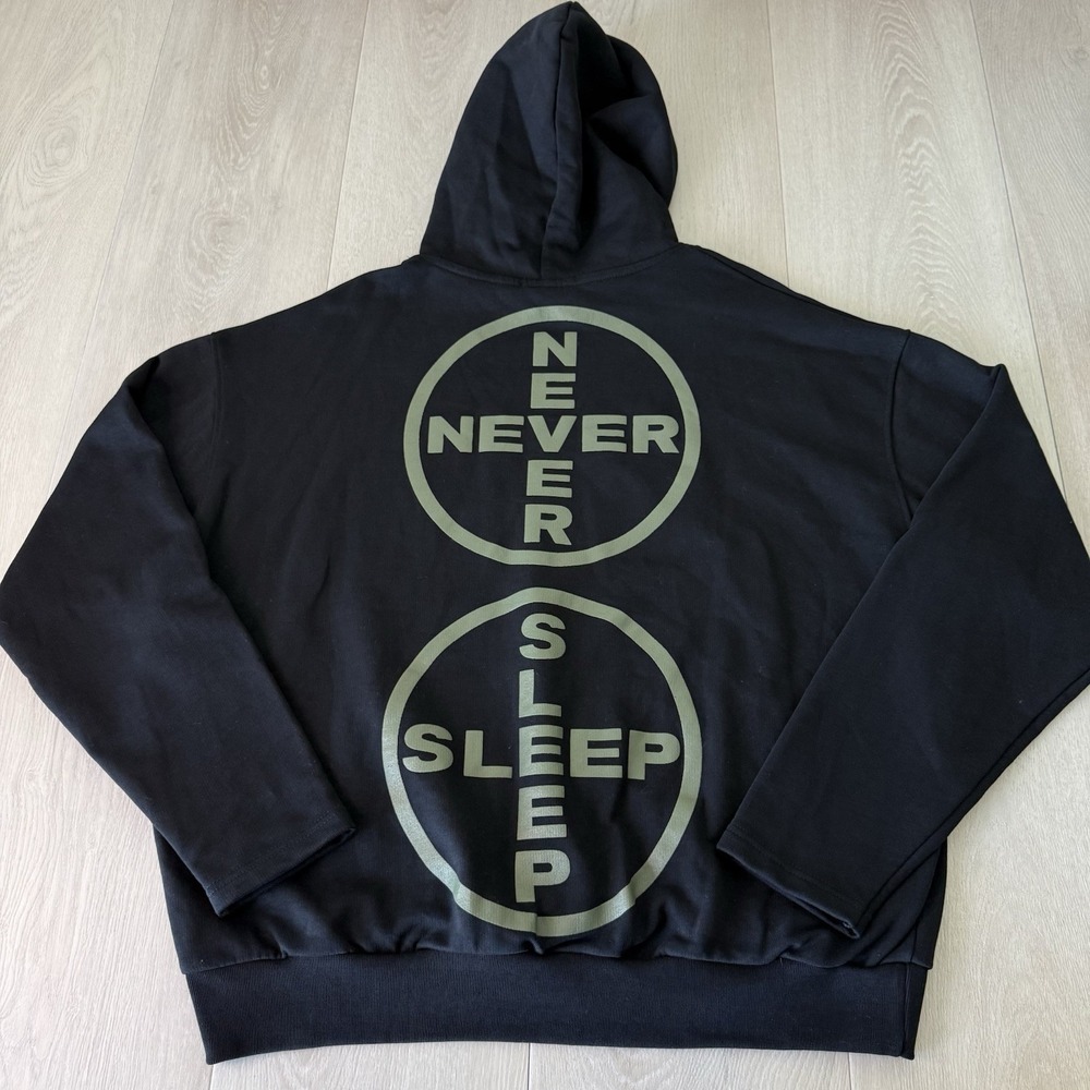 Never Sleep Black Hoodie Sweatshirt Pullover Men's M Medium Oversized Italy